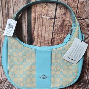 Coach Aqua and Beige Shoulder Bag
